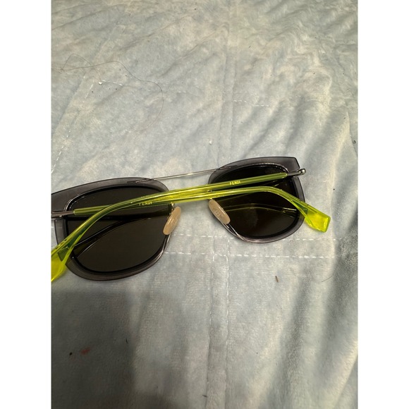 Fendi Sunglasses Black Frame Gold Brow Bar Neon Green Accents Designer Italy - Picture 2 of 6